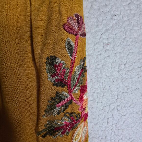 Mustard Yellow Wide Boho SzM, Runs Sm! Pls See Pics Embroidered 3D allover pants - Picture 10 of 16